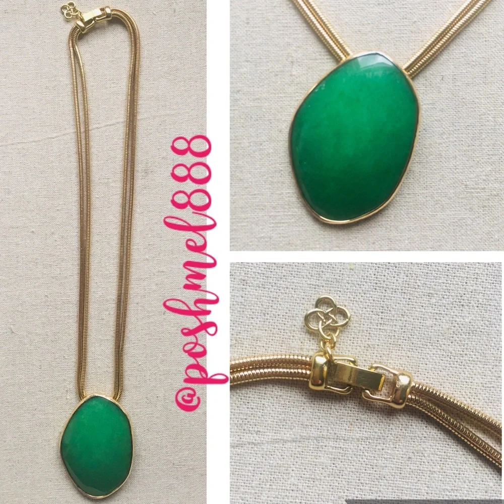 :: S&D Jade Green+Gold Serenity Stone Necklace Retired